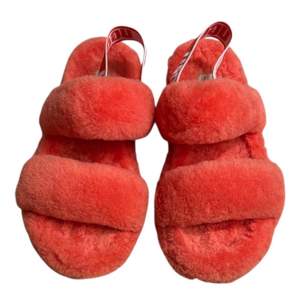 UGG “Fluff Yeah” Shearling Slingback Slippers in Red Currant Coral Size 8 - Picture 3 of 10